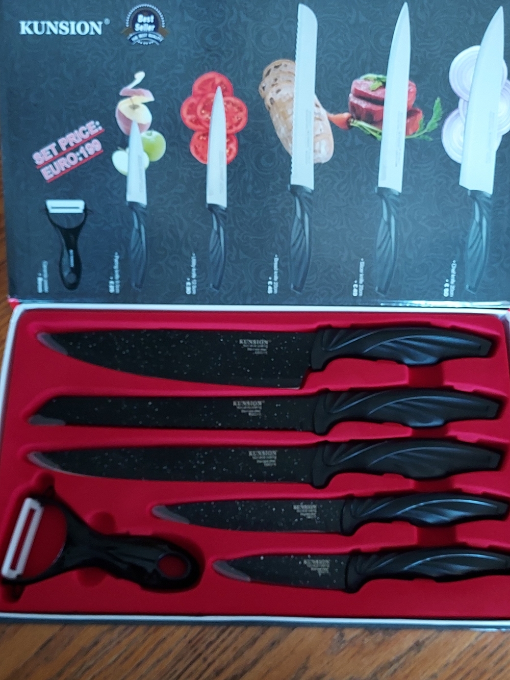 Kunsion Black 6-Piece Kitchen Knife Set with Peeler